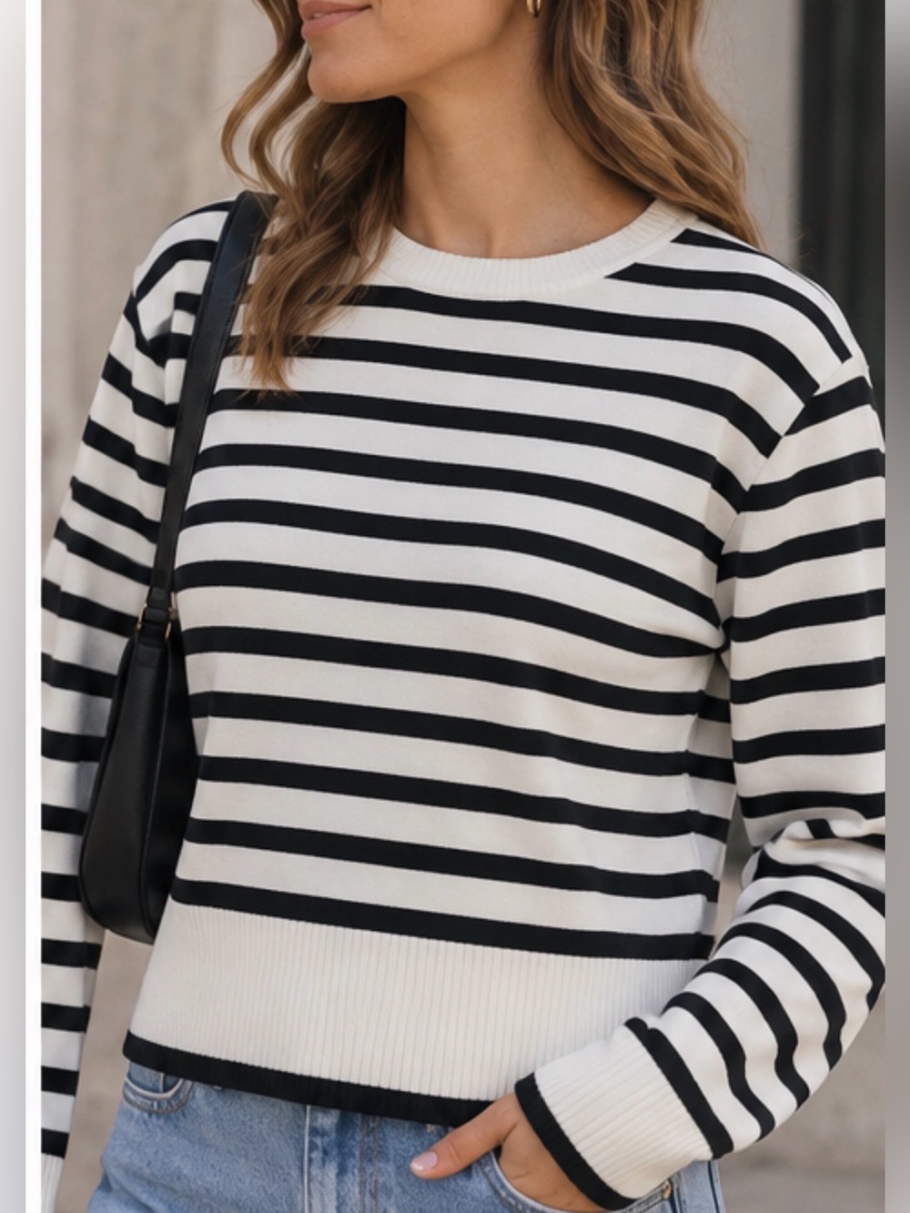 Mod Ref Black & White Striped Crewneck Sweater M
